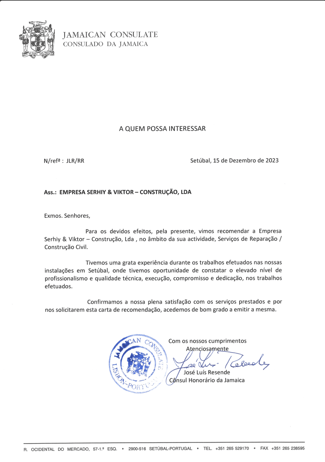 Recommendation letter from José Luis Resende