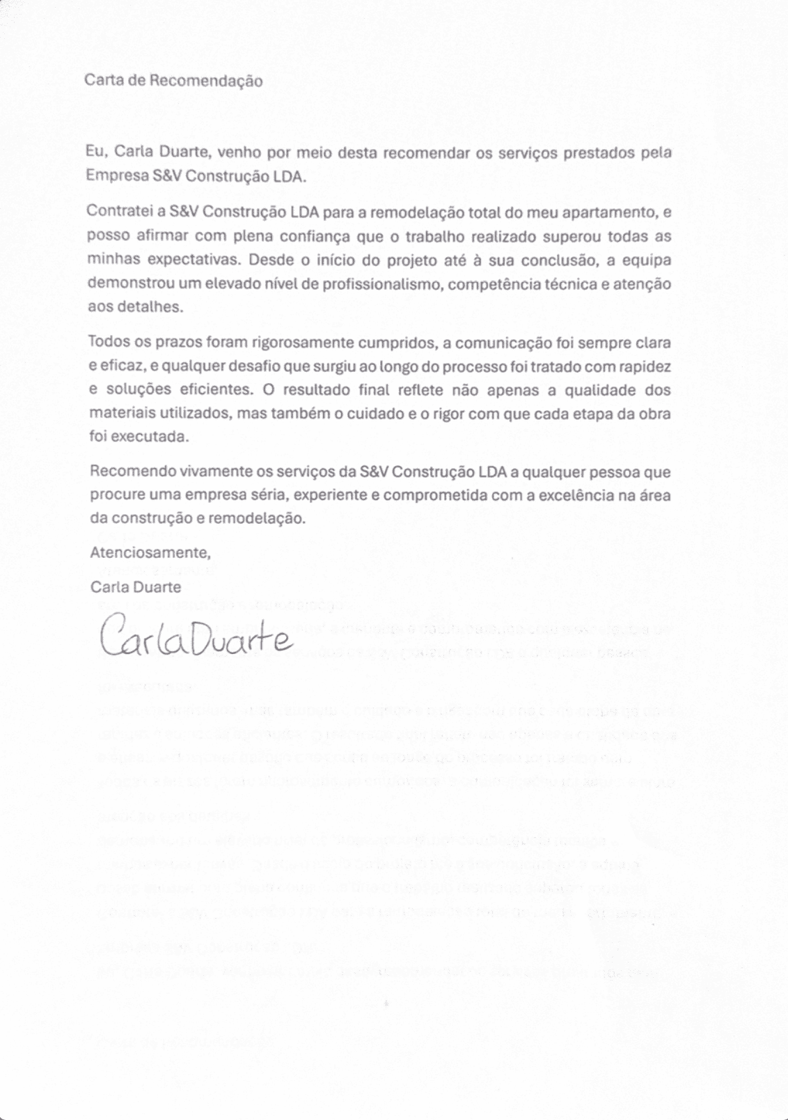 Recommendation letter from Carla Duarte