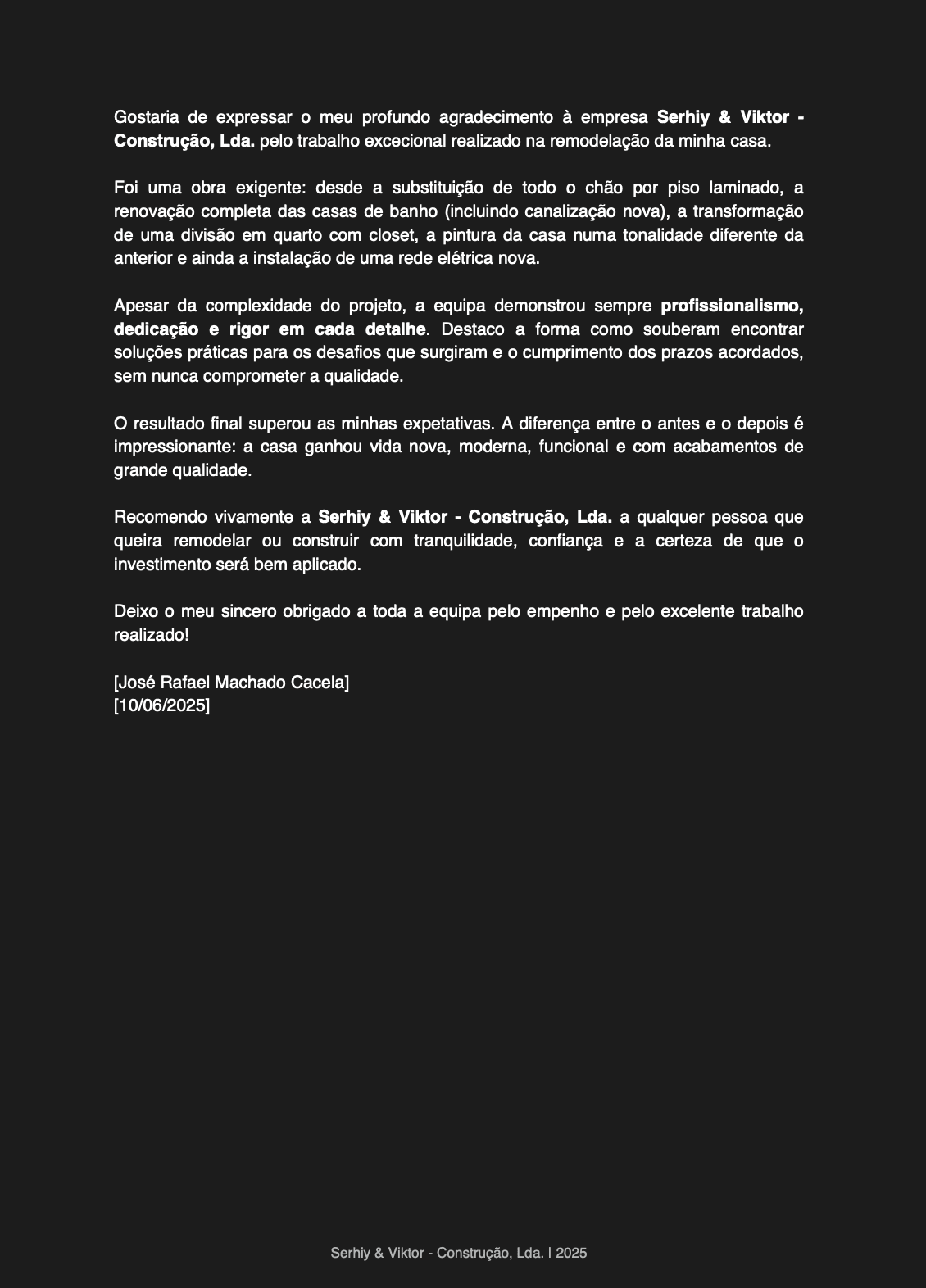 Recommendation letter from José Rafael Machado Cacela